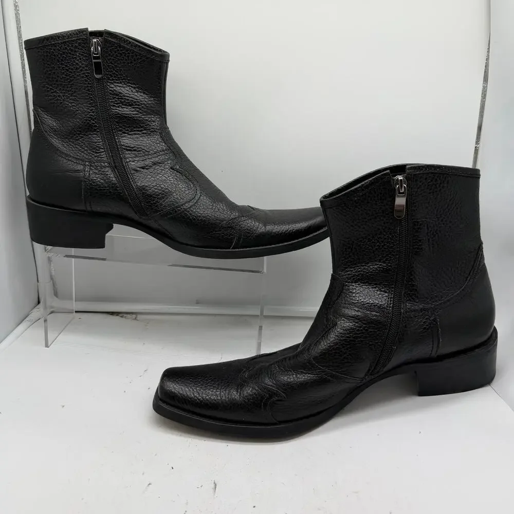 Donald J. Pliner Dallas Black Mens 11 Pebbled Leather Ankle Zip Dress